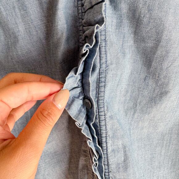 J. Crew Blue Chambray Ruffle Button Up Sleeveless Blouse XL Preppy Casual - Picture 4 of 10